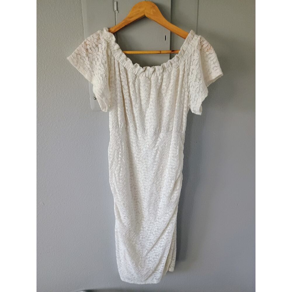 Motherhood Maternity Ivory Off Shoulder Floral Lacey Beachy coastal cottage core